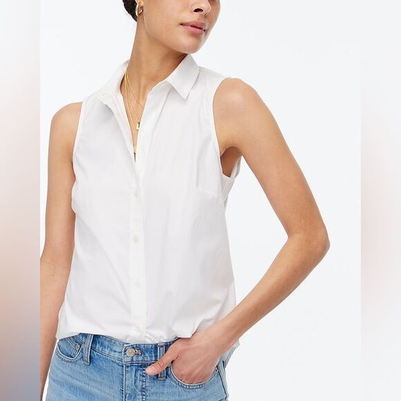 J Crew Factory NWT Sleeveless Cotton Poplin White Shirt Size XL in Signature Fit - Picture 1 of 12
